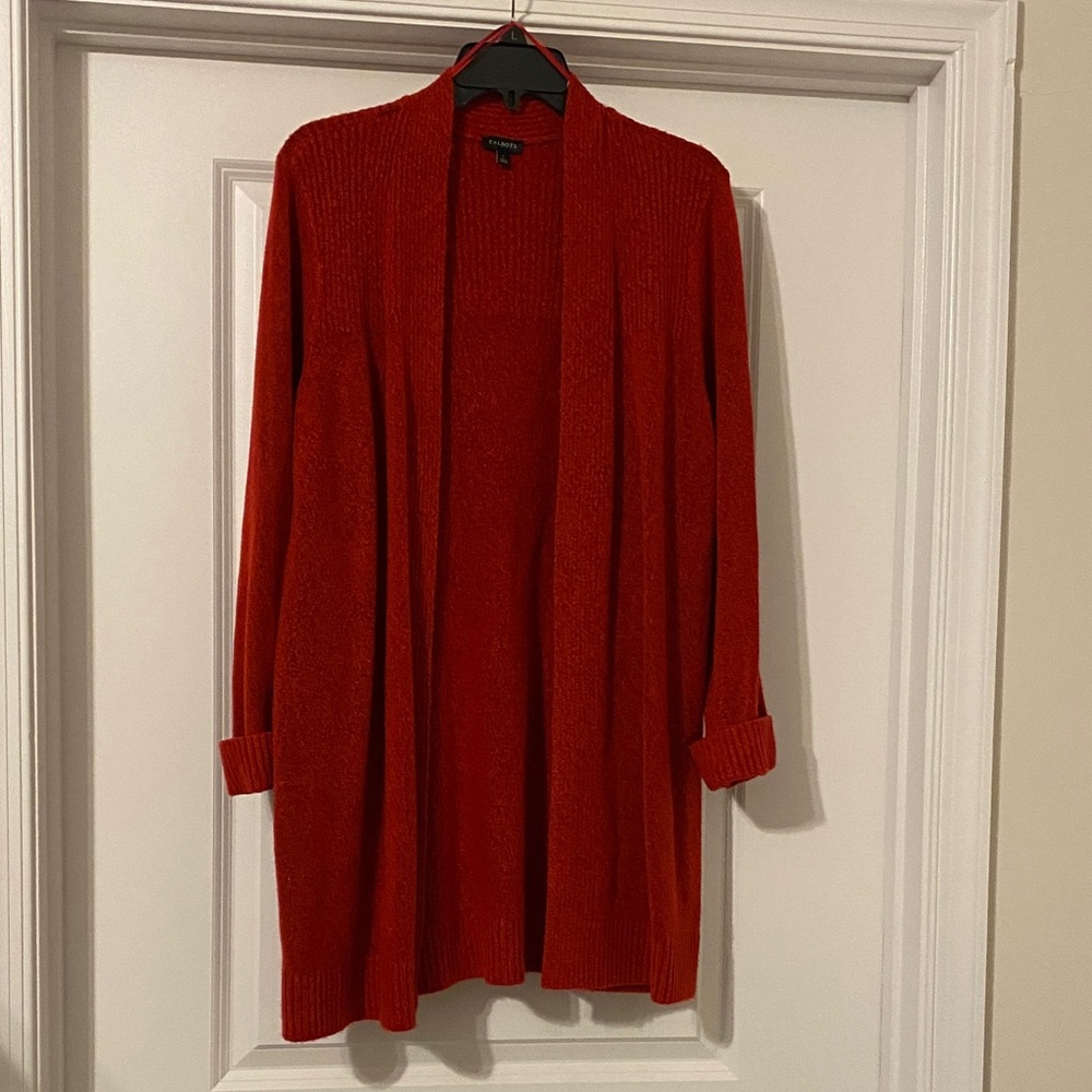 Talbots Open-Front Red Cardigan